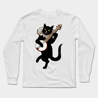 Vintage Cat Playing Banjo Long Sleeve T-Shirt